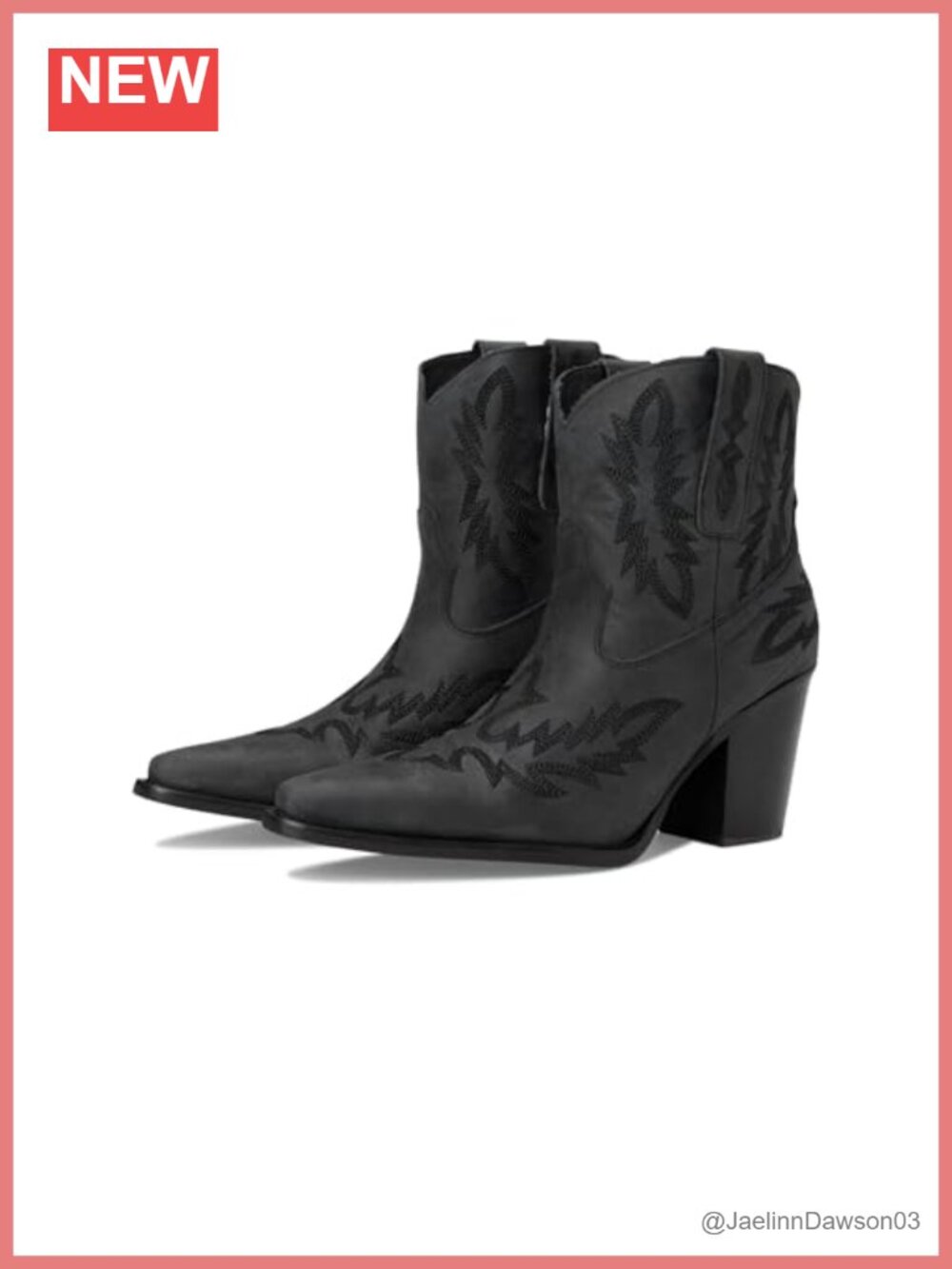 Women's Embroidered Pointed Toe Leather Ankle Boots Mid Heel 2.75